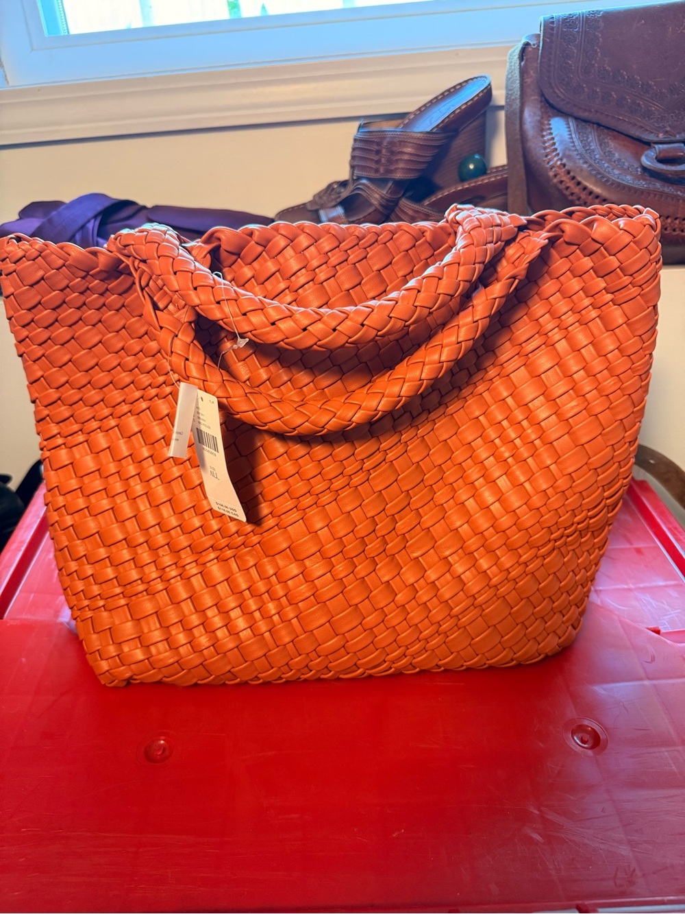 Anthropologie Braided Orange Woven Tote